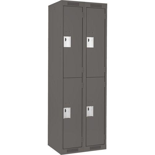Clean Line Lockers, 2 -tier, Bank of 2, 24" x 18" x 72", Steel, Charcoal, Rivet (Assembled) Duraquip Inc