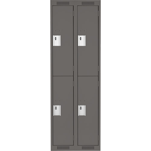Clean Line Lockers, 2 -tier, Bank of 2, 24" x 18" x 72", Steel, Charcoal, Rivet (Assembled) Duraquip Inc