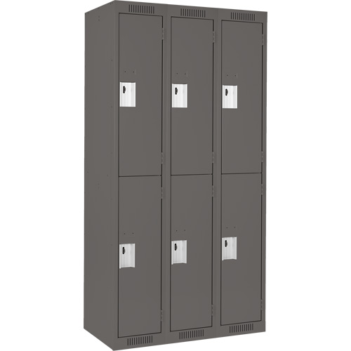 Clean Line Lockers, 2 -tier, Bank of 3, 36" x 18" x 72", Steel, Charcoal, Rivet (Assembled) Duraquip Inc
