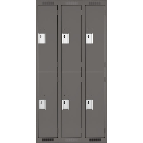 Clean Line Lockers, 2 -tier, Bank of 3, 36" x 18" x 72", Steel, Charcoal, Rivet (Assembled) Duraquip Inc