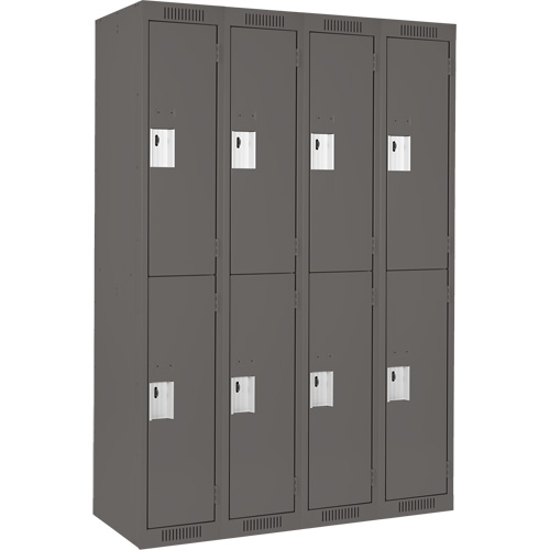 Clean Line Lockers, 2 -tier, Bank of 4, 48" x 18" x 72", Steel, Charcoal, Rivet (Assembled) Duraquip Inc