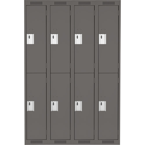 Clean Line Lockers, 2 -tier, Bank of 4, 48" x 18" x 72", Steel, Charcoal, Rivet (Assembled) Duraquip Inc