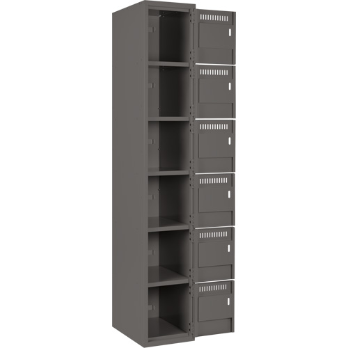 Clean Line Lockerette, 6 -tier, Bank of 4, 48" x 18" x 72", Steel, Charcoal, Rivet (Assembled) Duraquip Inc