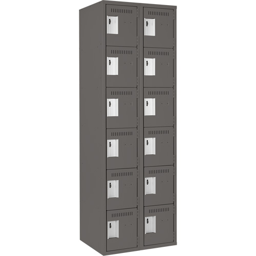 Clean Line Lockerette, 6 -tier, Bank of 2, 24" x 18" x 72", Steel, Charcoal, Rivet (Assembled) Duraquip Inc