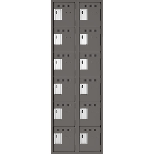 Clean Line Lockerette, 6 -tier, Bank of 2, 24" x 18" x 72", Steel, Charcoal, Rivet (Assembled) Duraquip Inc