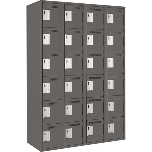 Clean Line Lockerette, 6 -tier, Bank of 4, 48" x 18" x 72", Steel, Charcoal, Rivet (Assembled) Duraquip Inc