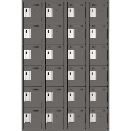 Clean Line Lockerette, 6 -tier, Bank of 4, 48" x 18" x 72", Steel, Charcoal, Rivet (Assembled) Duraquip Inc