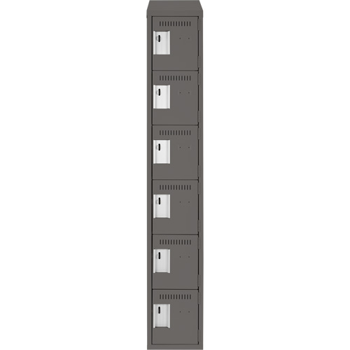 Clean Line Lockerette, 6 -tier, 12" x 18" x 78", Steel, Charcoal, Rivet (Assembled) Duraquip Inc