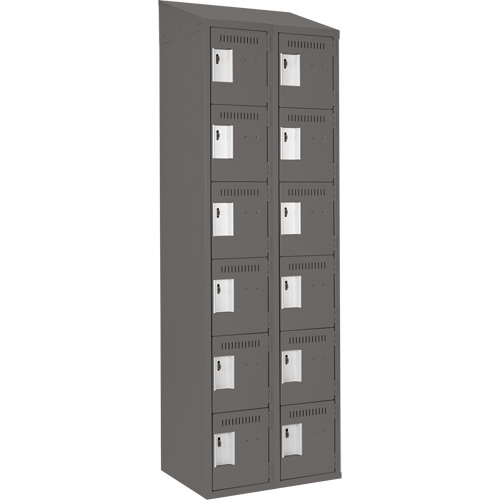 Clean Line Lockerette, 6 -tier, Bank of 2, 24" x 18" x 78", Steel, Charcoal, Rivet (Assembled) Duraquip Inc