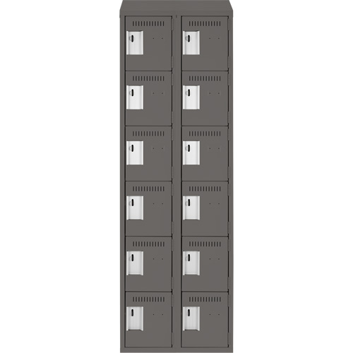 Clean Line Lockerette, 6 -tier, Bank of 2, 24" x 18" x 78", Steel, Charcoal, Rivet (Assembled) Duraquip Inc