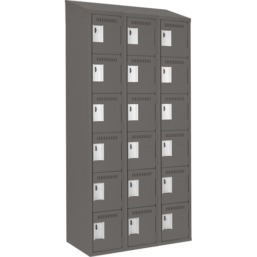 Clean Line Lockerette, 6 -tier, Bank of 3, 36" x 18" x 78", Steel, Charcoal, Rivet (Assembled) Duraquip Inc