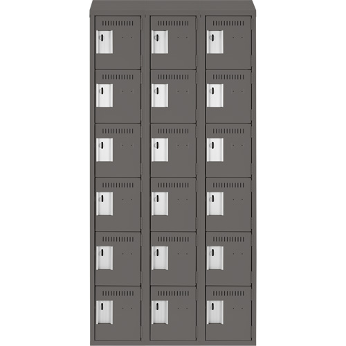 Clean Line Lockerette, 6 -tier, Bank of 3, 36" x 18" x 78", Steel, Charcoal, Rivet (Assembled) Duraquip Inc