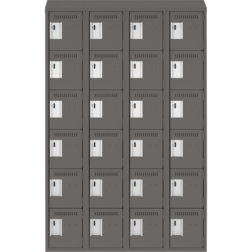 Clean Line Lockerette, 6 -tier, Bank of 4, 48" x 18" x 78", Steel, Charcoal, Rivet (Assembled) Duraquip Inc