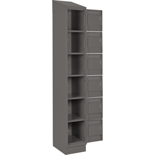 Clean Line Lockerette, 6 -tier, Bank of 4, 48" x 18" x 82", Steel, Charcoal, Rivet (Assembled) Duraquip Inc