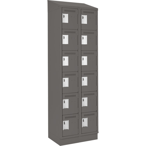 Clean Line Lockerette, 6 -tier, Bank of 2, 24" x 18" x 82", Steel, Charcoal, Rivet (Assembled) Duraquip Inc