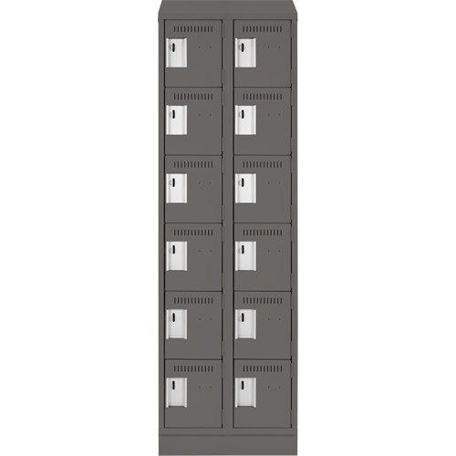 Clean Line Lockerette, 6 -tier, Bank of 2, 24" x 18" x 82", Steel, Charcoal, Rivet (Assembled) Duraquip Inc