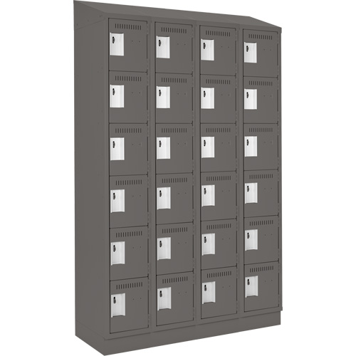 Clean Line Lockerette, 6 -tier, Bank of 4, 48" x 18" x 82", Steel, Charcoal, Rivet (Assembled) Duraquip Inc