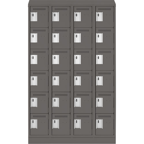 Clean Line Lockerette, 6 -tier, Bank of 4, 48" x 18" x 82", Steel, Charcoal, Rivet (Assembled) Duraquip Inc