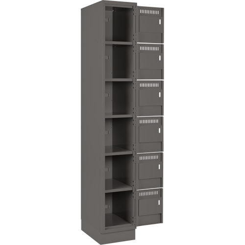 Clean Line Lockerette, 6 -tier, Bank of 4, 48" x 18" x 76", Steel, Charcoal, Rivet (Assembled) Duraquip Inc