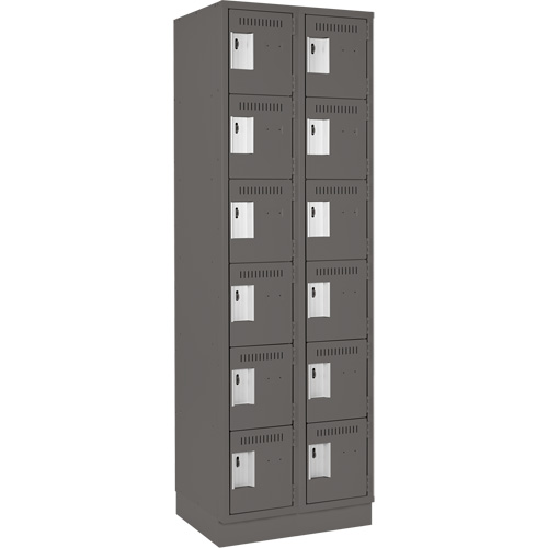 Clean Line Lockerette, 6 -tier, Bank of 2, 24" x 18" x 76", Steel, Charcoal, Rivet (Assembled) Duraquip Inc