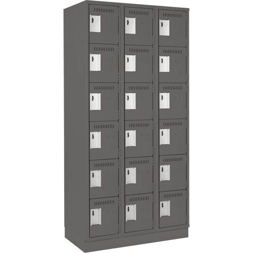 Clean Line Lockerette, 6 -tier, Bank of 3, 36" x 18" x 76", Steel, Charcoal, Rivet (Assembled) Duraquip Inc