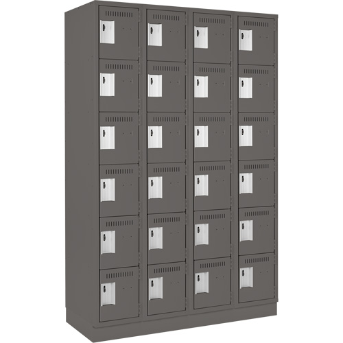 Clean Line Lockerette, 6 -tier, Bank of 4, 48" x 18" x 76", Steel, Charcoal, Rivet (Assembled) Duraquip Inc