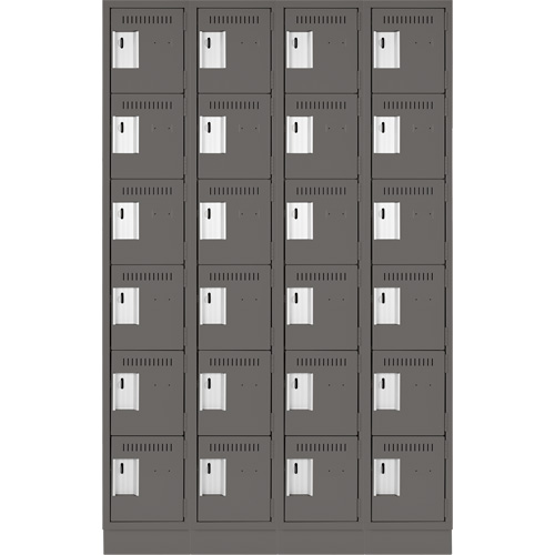 Clean Line Lockerette, 6 -tier, Bank of 4, 48" x 18" x 76", Steel, Charcoal, Rivet (Assembled) Duraquip Inc