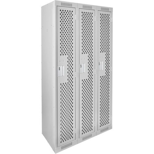 Clean Line Lockers, Bank of 3, 36" x 12" x 72", Steel, Grey, Rivet (Assembled), Perforated Duraquip Inc