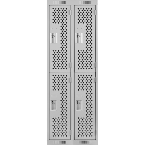 Clean Line Lockers, 2 -tier, Bank of 2, 24" x 12" x 72", Steel, Grey, Rivet (Assembled), Perforated Duraquip Inc