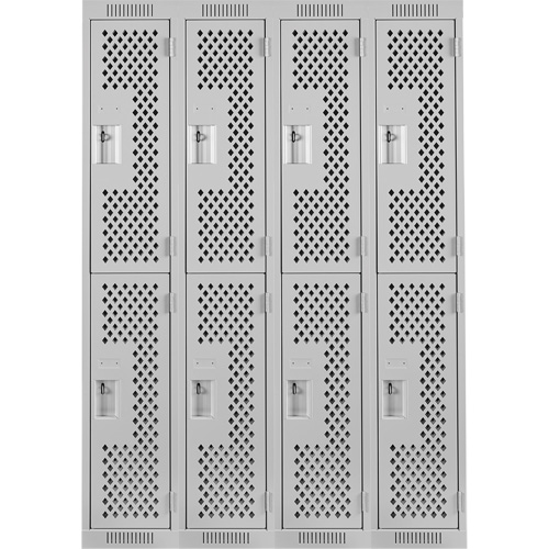 Casiers Clean Line, 2 niveaux, Bloc de 4, 48" x 12" x 72", Acier, Gris, Rivet (assembl&eacute;), Perfor&eacute; Duraquip Inc