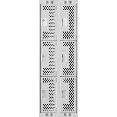Clean Line Lockers, 3 -tier, Bank of 2, 24" x 12" x 72", Steel, Grey, Rivet (Assembled), Perforated Duraquip Inc