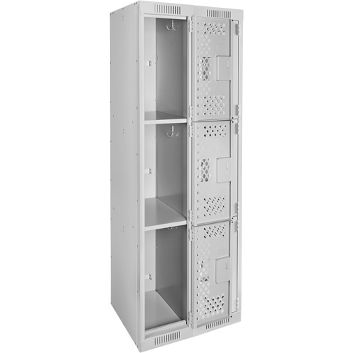 Clean Line Lockers, 3 -tier, Bank of 2, 24" x 12" x 72", Steel, Grey, Rivet (Assembled), Perforated Duraquip Inc