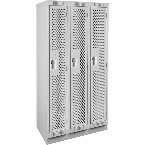 Clean Line Lockers, Bank of 3, 36" x 12" x 76", Steel, Grey, Rivet (Assembled), Perforated Duraquip Inc