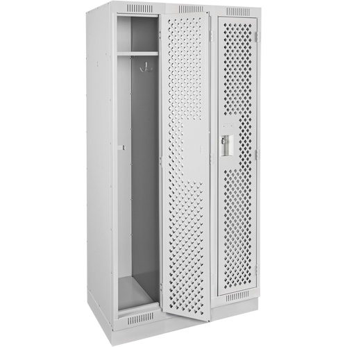 Clean Line Lockers, Bank of 3, 36" x 12" x 76", Steel, Grey, Rivet (Assembled), Perforated Duraquip Inc
