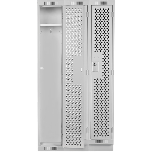 Clean Line Lockers, Bank of 3, 36" x 12" x 76", Steel, Grey, Rivet (Assembled), Perforated Duraquip Inc