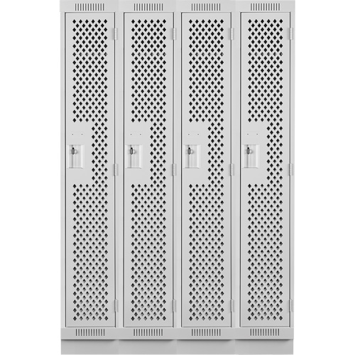 Clean Line Lockers, Bank of 4, 48" x 12" x 76", Steel, Grey, Rivet (Assembled), Perforated Duraquip Inc