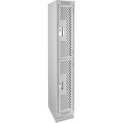 Clean Line Lockers, 2 -tier, 12" x 12" x 76", Steel, Grey, Rivet (Assembled), Perforated Duraquip Inc