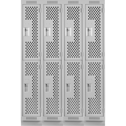 Clean Line Lockers, 2 -tier, Bank of 4, 48" x 15" x 76", Steel, Grey, Rivet (Assembled), Perforated Duraquip Inc