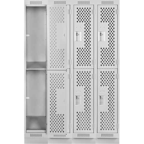 Clean Line Lockers, 2 -tier, Bank of 4, 48" x 15" x 76", Steel, Grey, Rivet (Assembled), Perforated Duraquip Inc