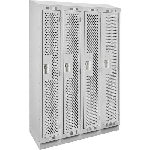 Clean Line Lockers, Bank of 4, 48" x 15" x 82", Steel, Grey, Rivet (Assembled), Perforated Duraquip Inc