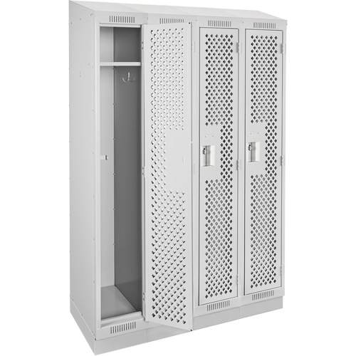 Clean Line Lockers, Bank of 4, 48" x 15" x 82", Steel, Grey, Rivet (Assembled), Perforated Duraquip Inc