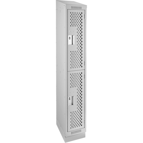 Clean Line Lockers, 2 -tier, 12" x 12" x 82", Steel, Grey, Rivet (Assembled), Perforated Duraquip Inc