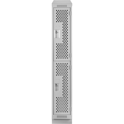 Clean Line Lockers, 2 -tier, 12" x 12" x 82", Steel, Grey, Rivet (Assembled), Perforated Duraquip Inc