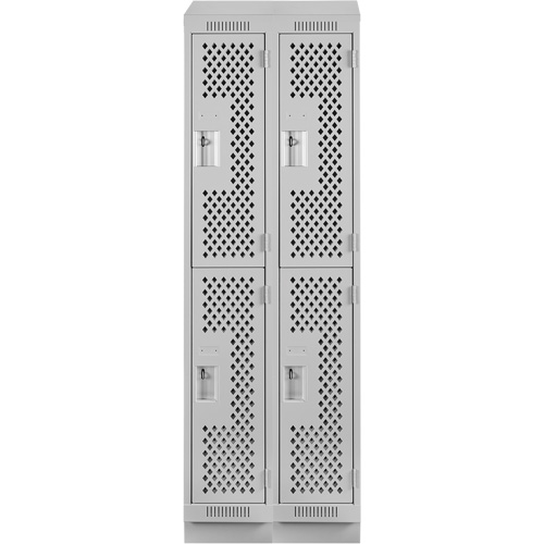Clean Line Lockers, 2 -tier, Bank of 2, 24" x 18" x 82", Steel, Grey, Rivet (Assembled), Perforated Duraquip Inc