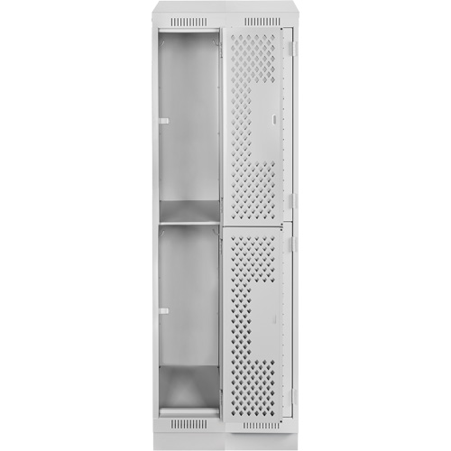 Clean Line Lockers, 2 -tier, Bank of 2, 24" x 18" x 82", Steel, Grey, Rivet (Assembled), Perforated Duraquip Inc