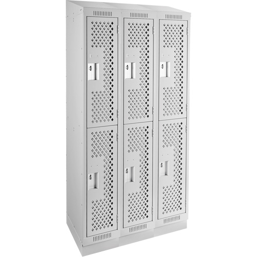 Clean Line Lockers, 2 -tier, Bank of 3, 36" x 12" x 82", Steel, Grey, Rivet (Assembled), Perforated Duraquip Inc