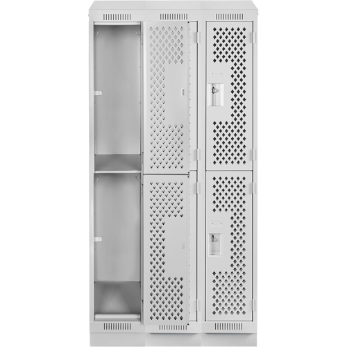 Clean Line Lockers, 2 -tier, Bank of 3, 36" x 12" x 82", Steel, Grey, Rivet (Assembled), Perforated Duraquip Inc
