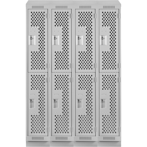 Clean Line Lockers, 2 -tier, Bank of 4, 48" x 12" x 82", Steel, Grey, Rivet (Assembled), Perforated Duraquip Inc