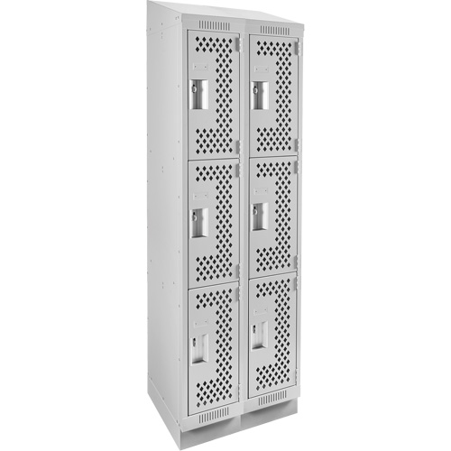 Clean Line Lockers, 3 -tier, Bank of 2, 24" x 18" x 82", Steel, Grey, Rivet (Assembled), Perforated Duraquip Inc