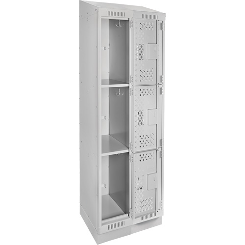 Clean Line Lockers, 3 -tier, Bank of 2, 24" x 18" x 82", Steel, Grey, Rivet (Assembled), Perforated Duraquip Inc
